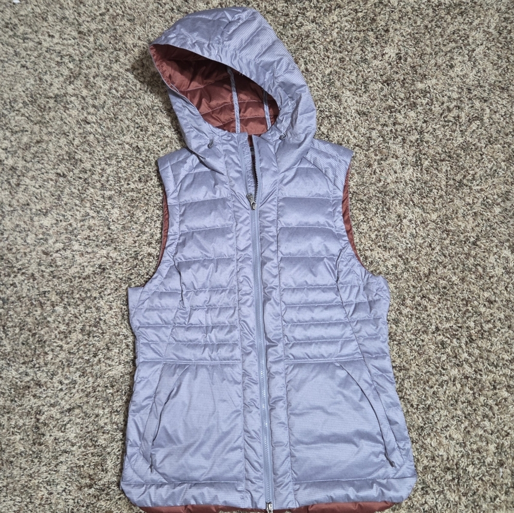 prAna Women's PYX Down Vest Puffer Hooded Moonstone Gray Size M EXCELLENT COND